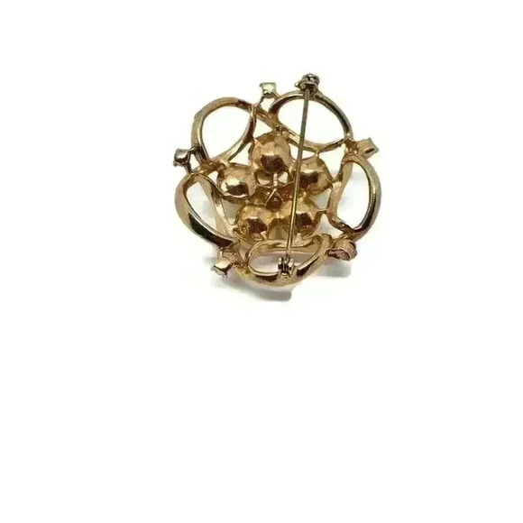 Vintage Brooch 14 Kt Gold Filled Faux Pearl Rhinestone Poss Unsigned Trifari - Picture 3 of 6